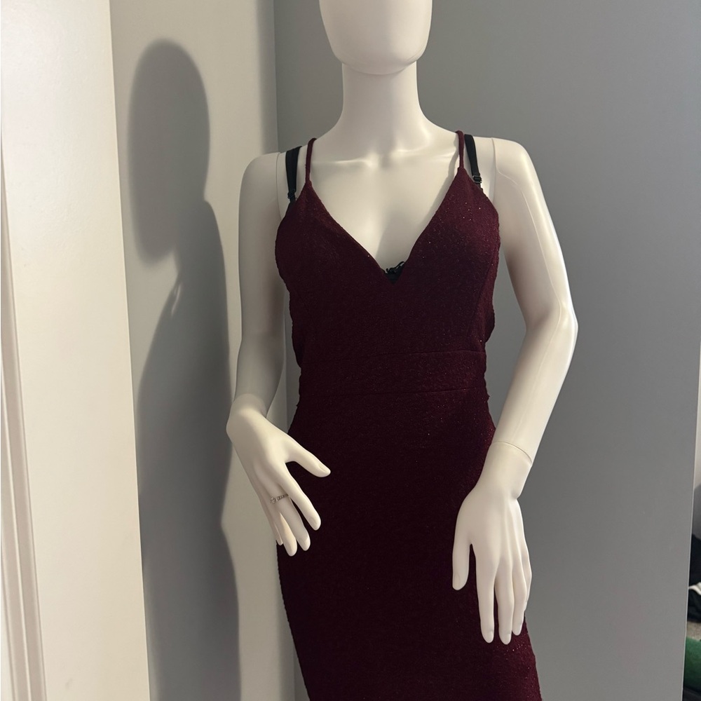 Elegant Glittery Burgundy Sleeveless Dress
